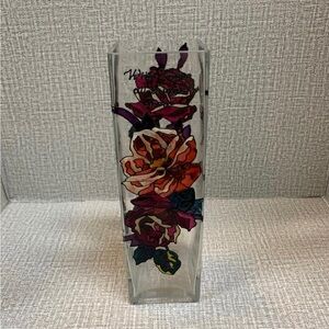 Joan Baker Designs Stained Glass Floral Vase Vintage